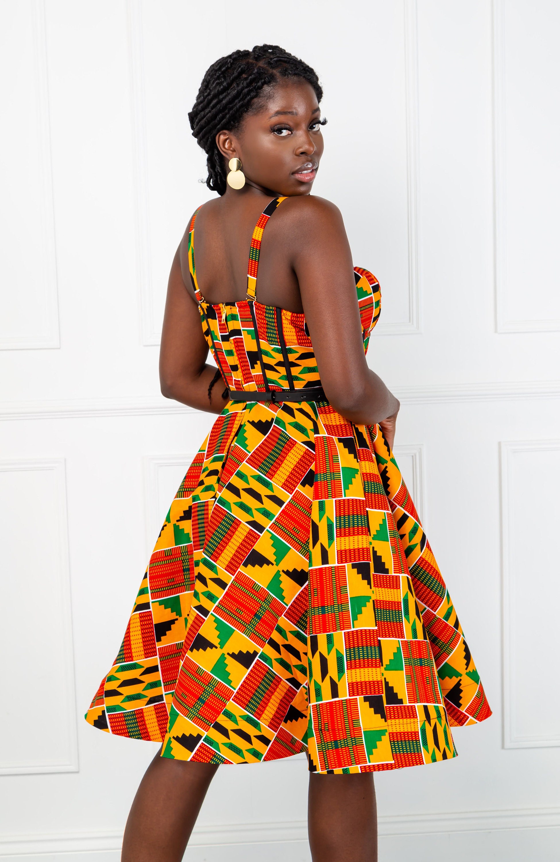 african print knee length dresses African Print Knee Length Dress, Ankara Fit & Flare Corset Midi Dress, Short Summer Dress, African Print Sleeveless Dress - KENYA