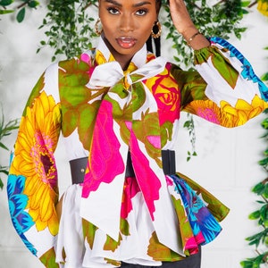 African Print Blouse, Ankara Peplum Blouse, African Print Long-sleeved top, Women Fashion Top, Office Peplum Blouse, African Blouse - THALIA