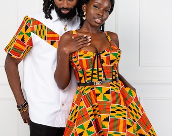 African Print Knee Length Dress, Ankara Fit & Flare Corset Midi Dress, Short Summer Dress, African Print Sleeveless Dress - KENYA
