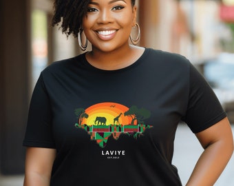 Womens African Print Black Safari Graphic T-Shirt Unisex Cotton Short Sleeve Classic Tee Kente Matching Family Adult Men Kids Ankara Accra