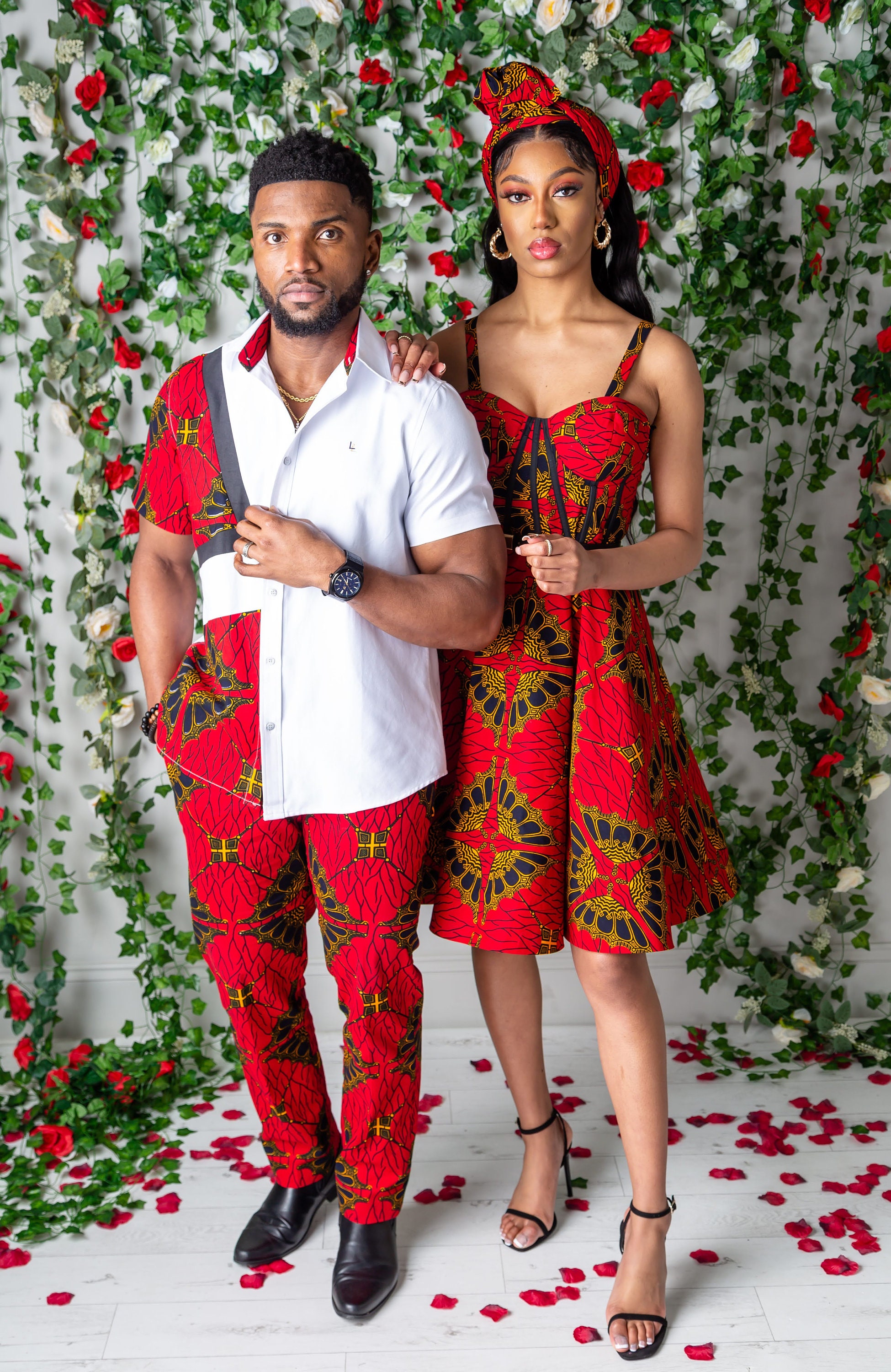 African Print Knee Length Dress, Ankara Fit & Flare Corset