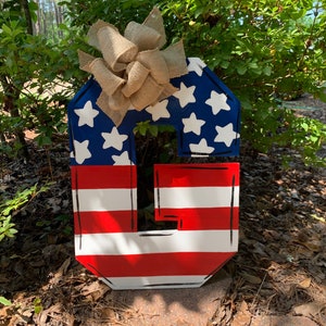 American Flag Painted Monogram Door Hanger