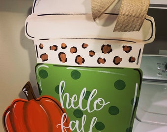 Fall Coffee Cup Pumpkin Door Hanger