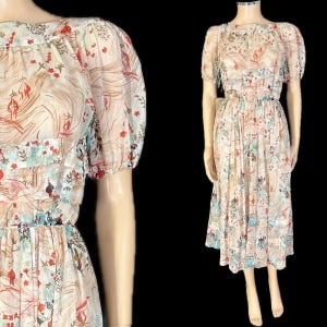 Stunning 1940’s nylon novelty print summer day dress
