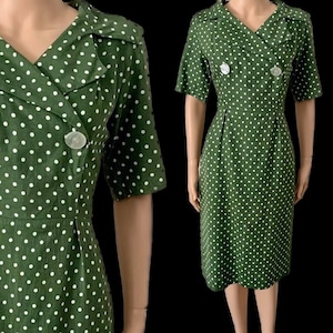 Wunderschönes 1950er Jahre Kleid aus polierter grüner Baumwolle