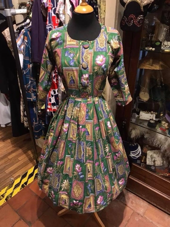 Fab 1950s volup novelty print day dress