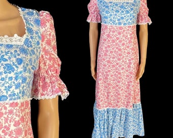 Really pretty 2 tone 1970’s prairie maxi dress