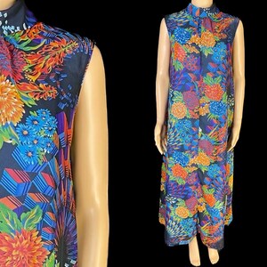 1960s Floral Print Maxi Dress, Volup A-Line Chiffon