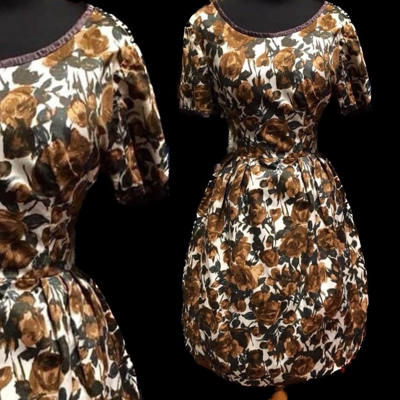 Gorgeous 1950s silk rose print dress image 1