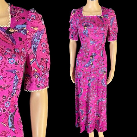 Gorgeous 1970’s novelty print maxi dress - image 1