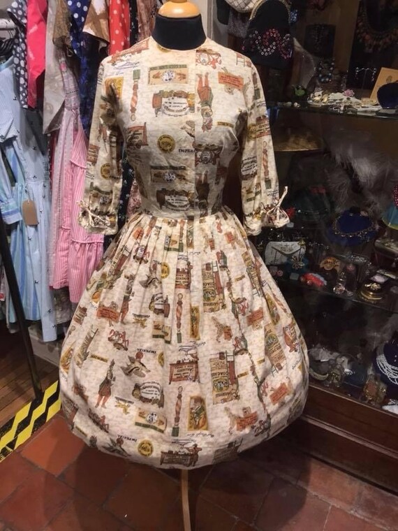 Fab Novelty Print 1950s Day Dress Etsy