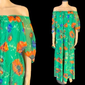 Fabuloso vestido maxi em camadas dos anos 1970