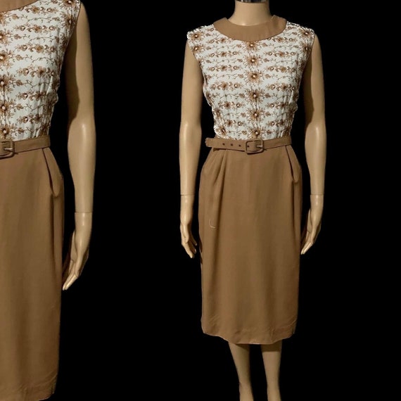 Stunning embroidered linen late 50's day dress by… - image 1