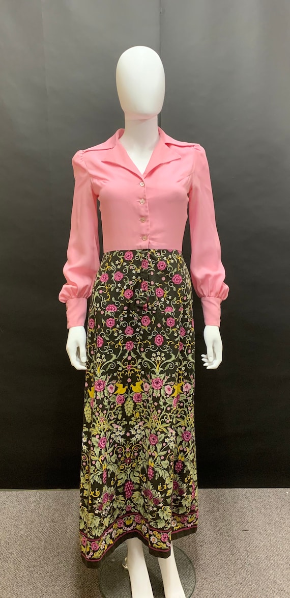 Gorgeous 70’s shirt waisted maxi dress