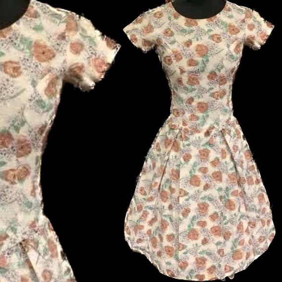 super cute late 1950’s rose floral print summer d… - image 1