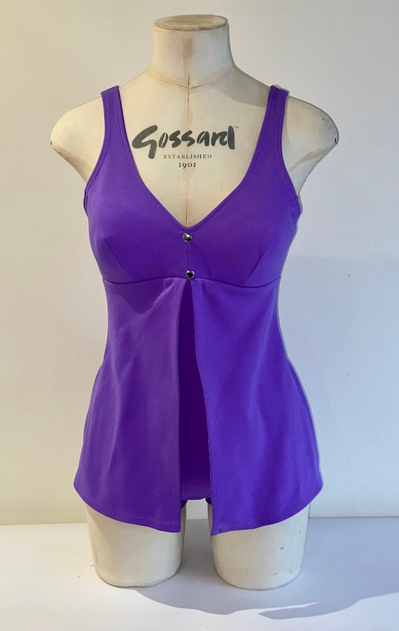 60s Mod Purple Swimsuit with Attached Tunic