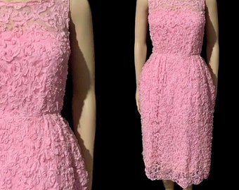 1950’s pink lase wiggle party dress