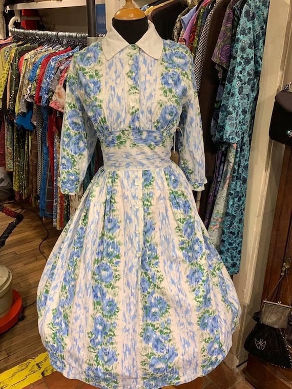 Stunning 1950’s cotton full skirt day dress - image 2