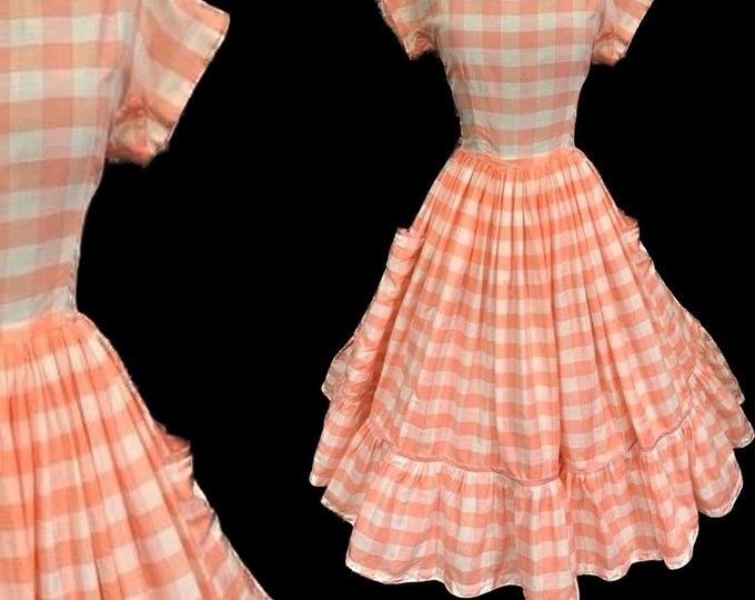 Medium 1950s Day Dress Cotton Novelty Print Casual Long Sleeve