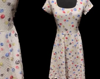 Magnifique robe en coton imprimé nouveauté des années 1940