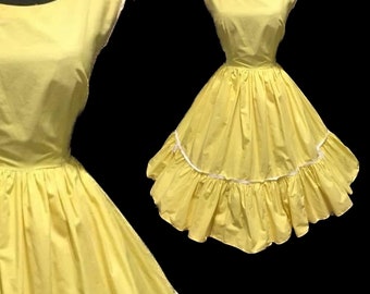 Lovely 1950's yellow cotton summer full skirt swing day dress