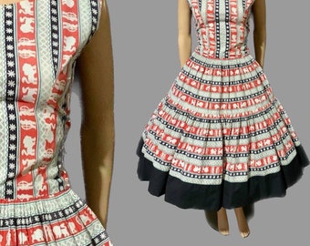 Gorgeous 1950’s cotton summer patterned full skirt day dress