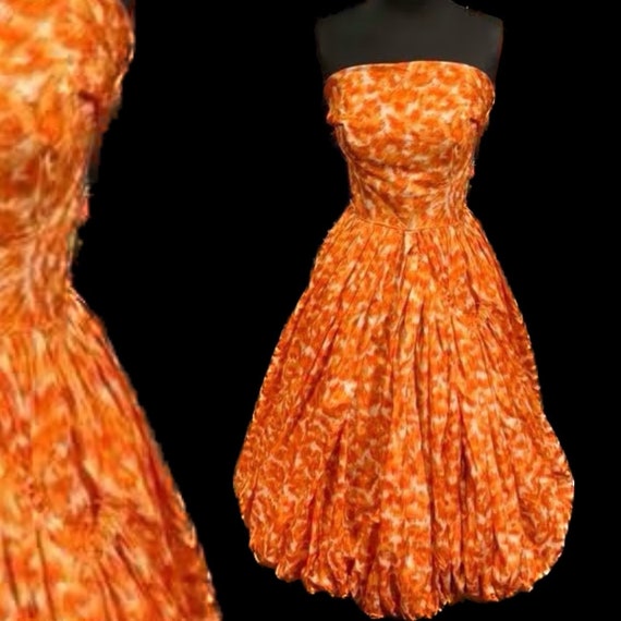 Stunning 1950’s orange puff ball party cocktail s… - image 1