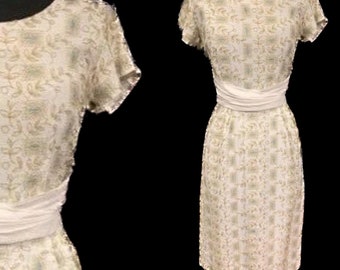 Stunning 1950’s fully embroidered linen wiggle
