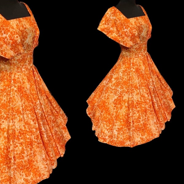 Stunning bright orange 1950's cotton summer full skirt day dress