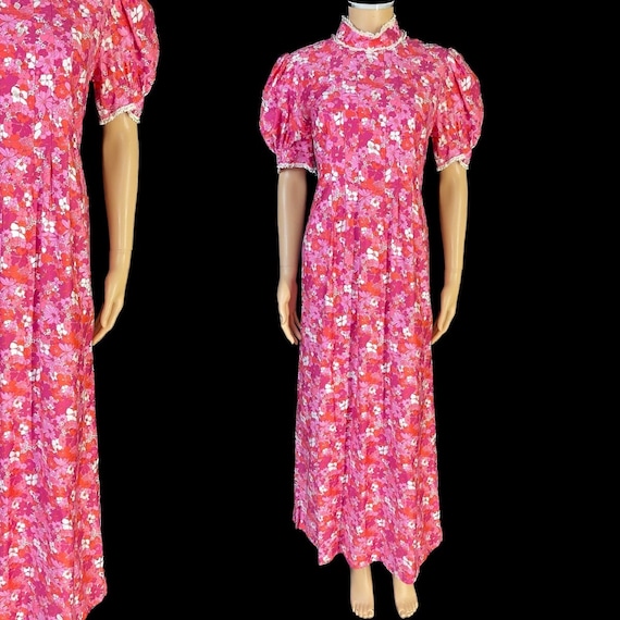 1960’s volup pink floral prairie maxi summer dress - image 1