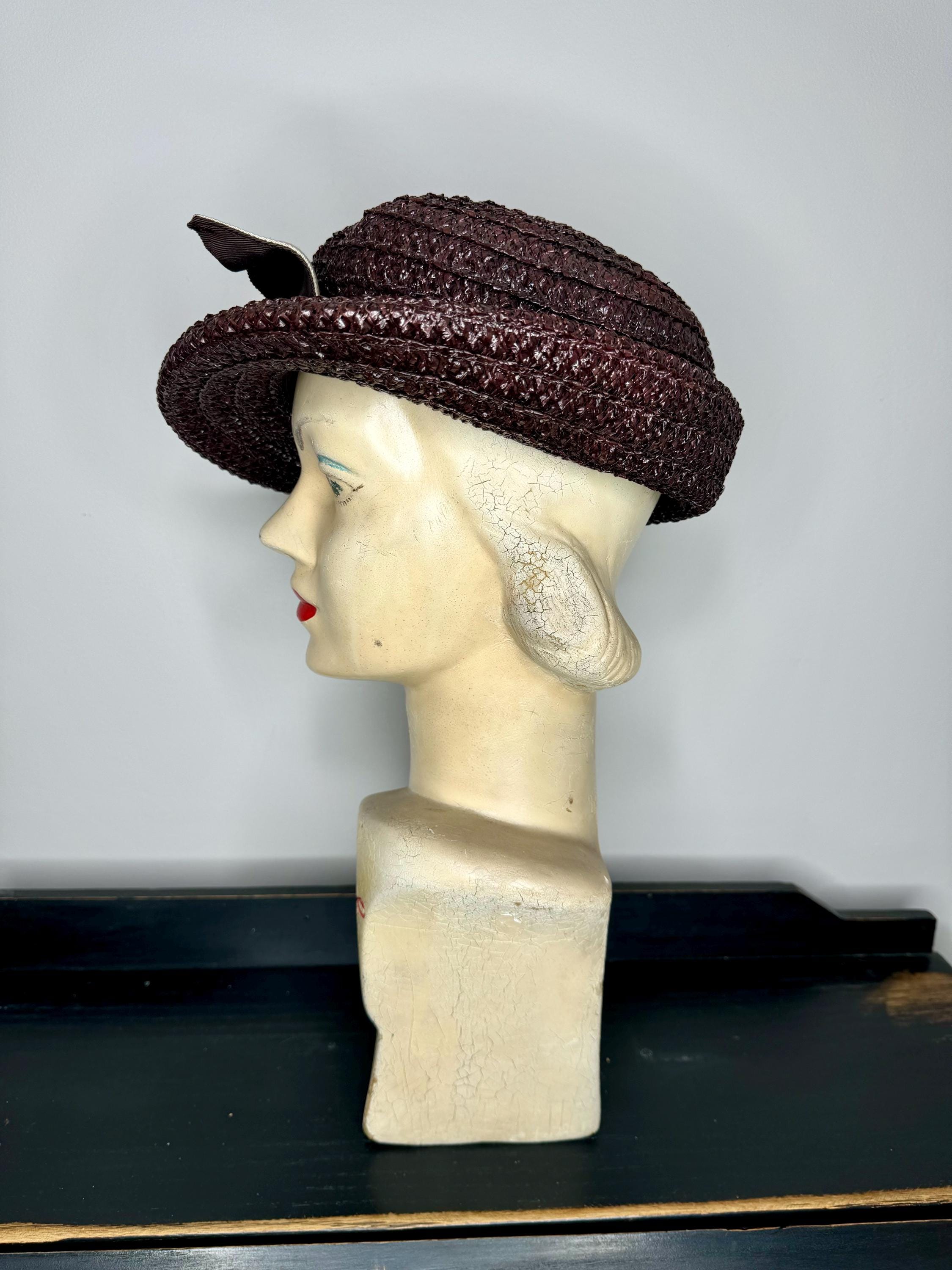 1930s Straw Hat With Grosgrain Bow Detail (58cm) - Etsy display picture 1