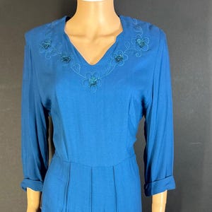 1940s Winter Day Dress, Embroidery Detail - Juno, (Size 44)