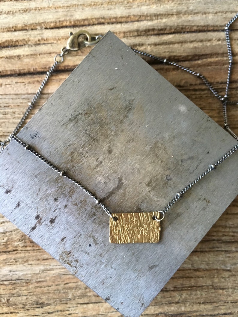 Hammered Brass Charm hammered charm rectangle charm dainty necklace layering necklace brass necklace geometric necklace image 2