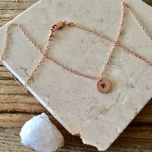 Initial necklace - rose gold filled - name necklace - personalized jewelry - letter necklace - circle charm - disc necklace