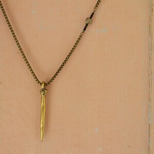 Brass Spike Necklace pyrite brass pendant long necklace spike image 2