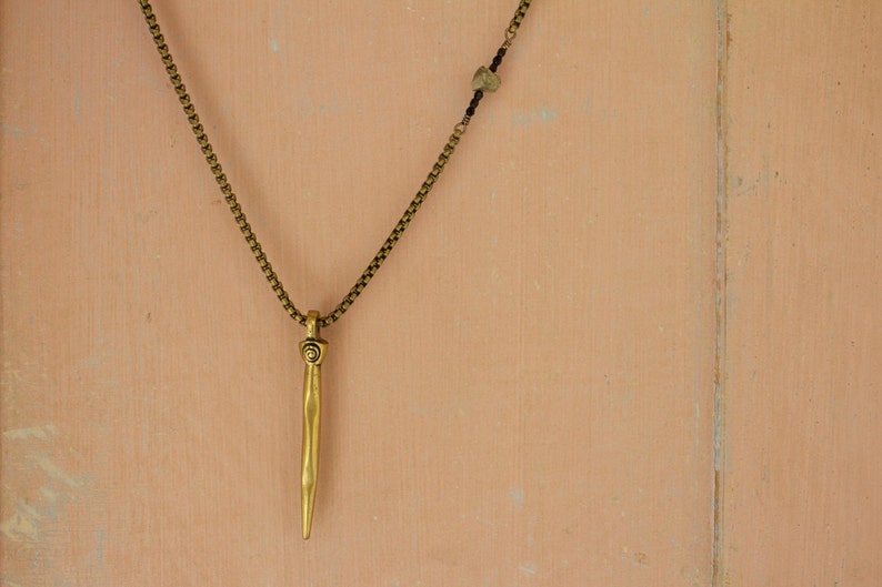 Brass Spike Necklace pyrite brass pendant long necklace spike image 2