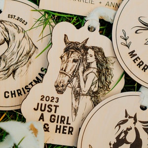 Horse Lover Christmas Ornaments, Horse Rider, Horse Christmas Stocking, Personalized Wooden Ornaments, Equine Custom Laser Engraved Gift