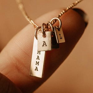 Dainty Initial Tag Necklace: Mama, Name, Children's Initials, Minimalist Jewelry, Gold Filled