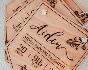 Personalized Baby Name Sign: Laser Engraved Birch Wood Birth Stats