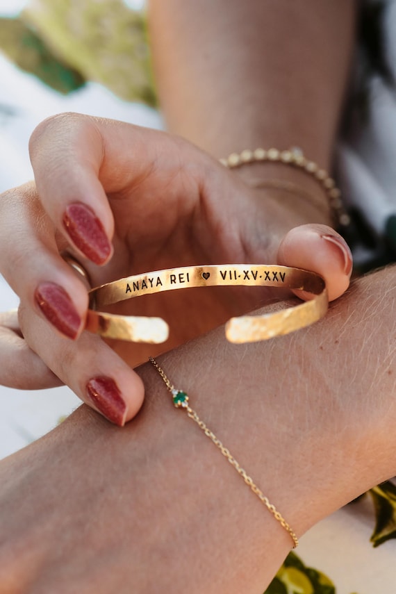 Hammered 14K Gold Filled Bangle Bracelet: Personalized Engraving