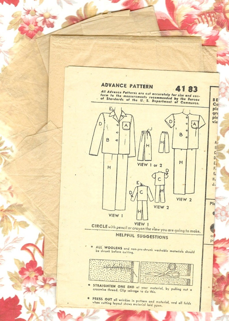 VINTAGE 40s GIRLS' PAJAMAS Sewing Pattern Unmarked | Etsy