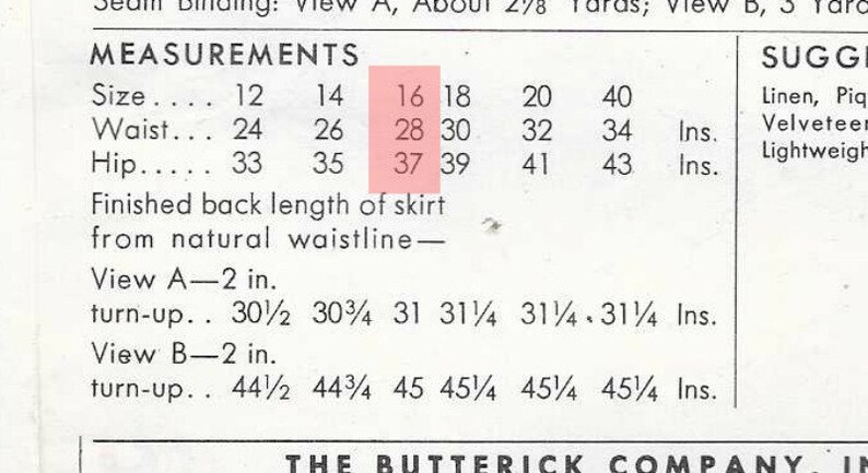 Front Vent 50s VINTAGE SLIM SKIRT Sewing Pattern Gently Used Easy Butterick 5399 Back Zip Size 16 Waist 28 Hip 37-2 Lengths