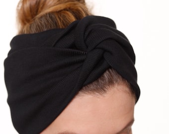 Schwarzes Turban Stirnband aus Baumwollripp