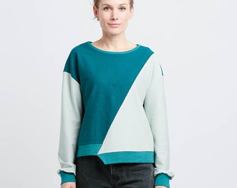 Cotton sweater with diagonal color gradient