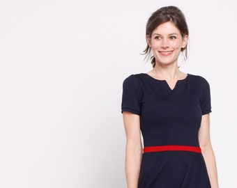 Festive dress Lou in Romanit jersey with plate skirt and V-neck, dress in 50s style