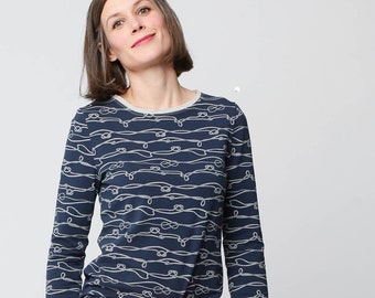 Longsleeve in dunkelblau mit Seilen und Seemannsknoten, lässiges Breton Shirt