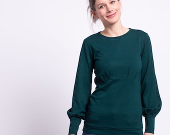 Trixi sweatshirt with balloon sleeves in dark green