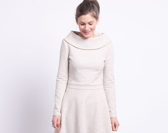 mottled sweat dress Lucky in Love made of light gray sweat with colorful sprinkles and a wide collar