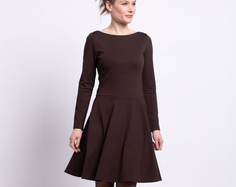 Dress Romi with plate skirt in dark brown, skater dress submarine neckline, cocktail dress maid of honor,