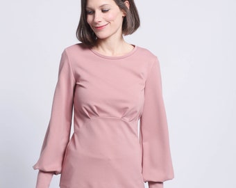 handmade sweatshirt Trixi in old pink with wide balloon sleeves and round neck